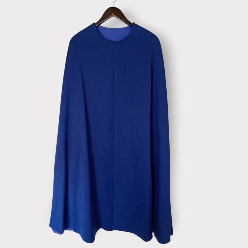 Vintage Royal Blue Full Length Cape Cloak Lined Formal Wool Wrap Maxi Coat